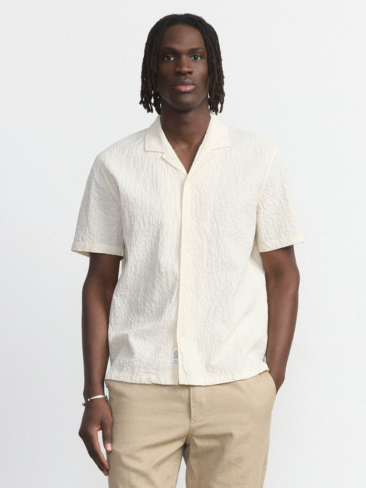 Textured Camp Collar Stripe Shirt