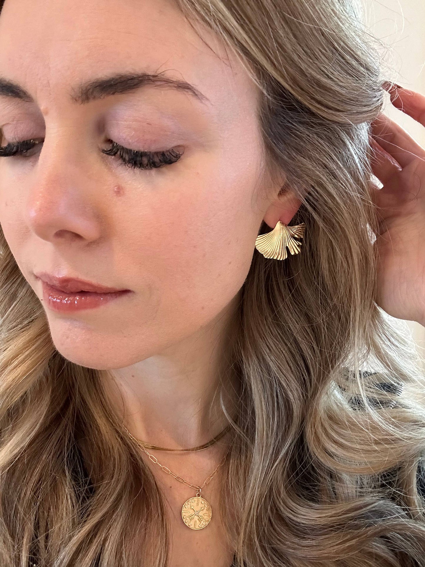 Gold Plated Ginko Biloba Studs