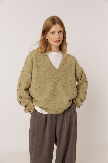 Flecked Wool V-neck Sweater