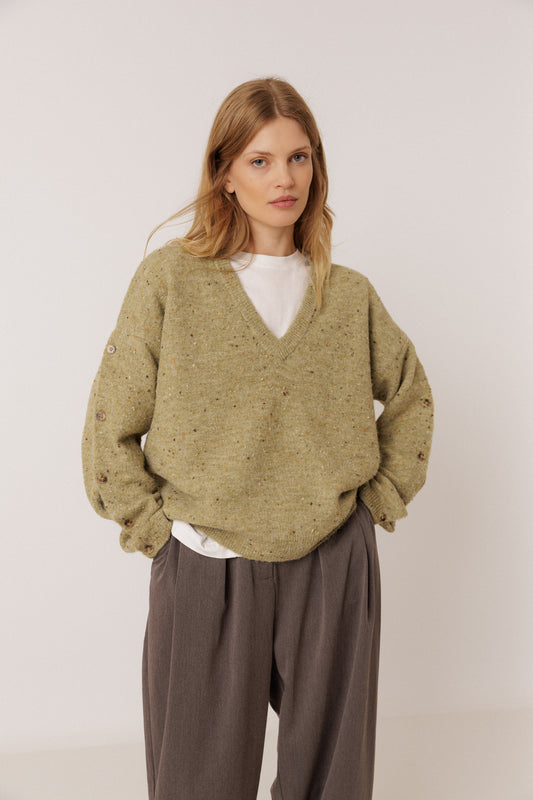 Flecked Wool V-neck Sweater