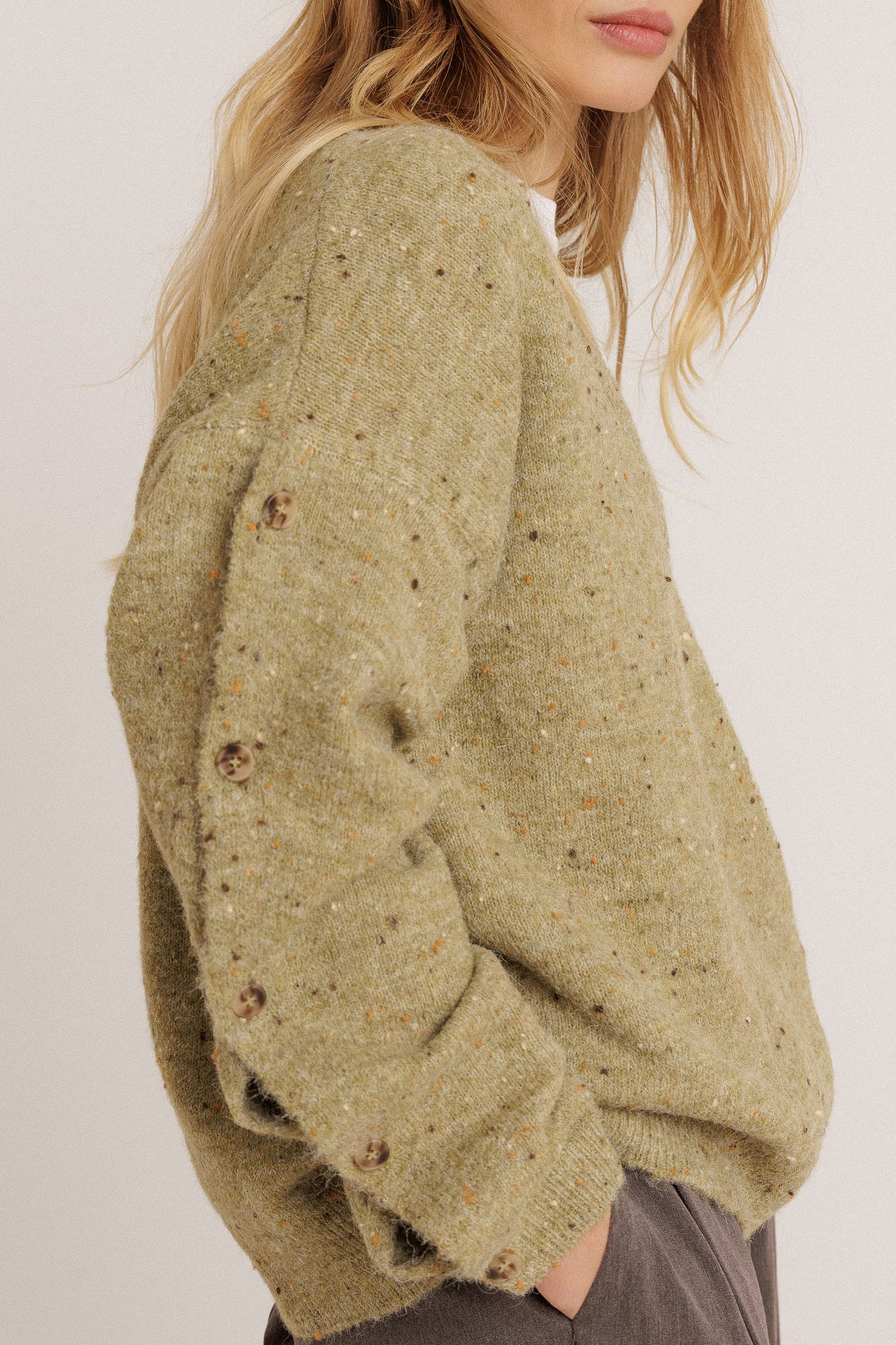 Flecked Wool V-neck Sweater