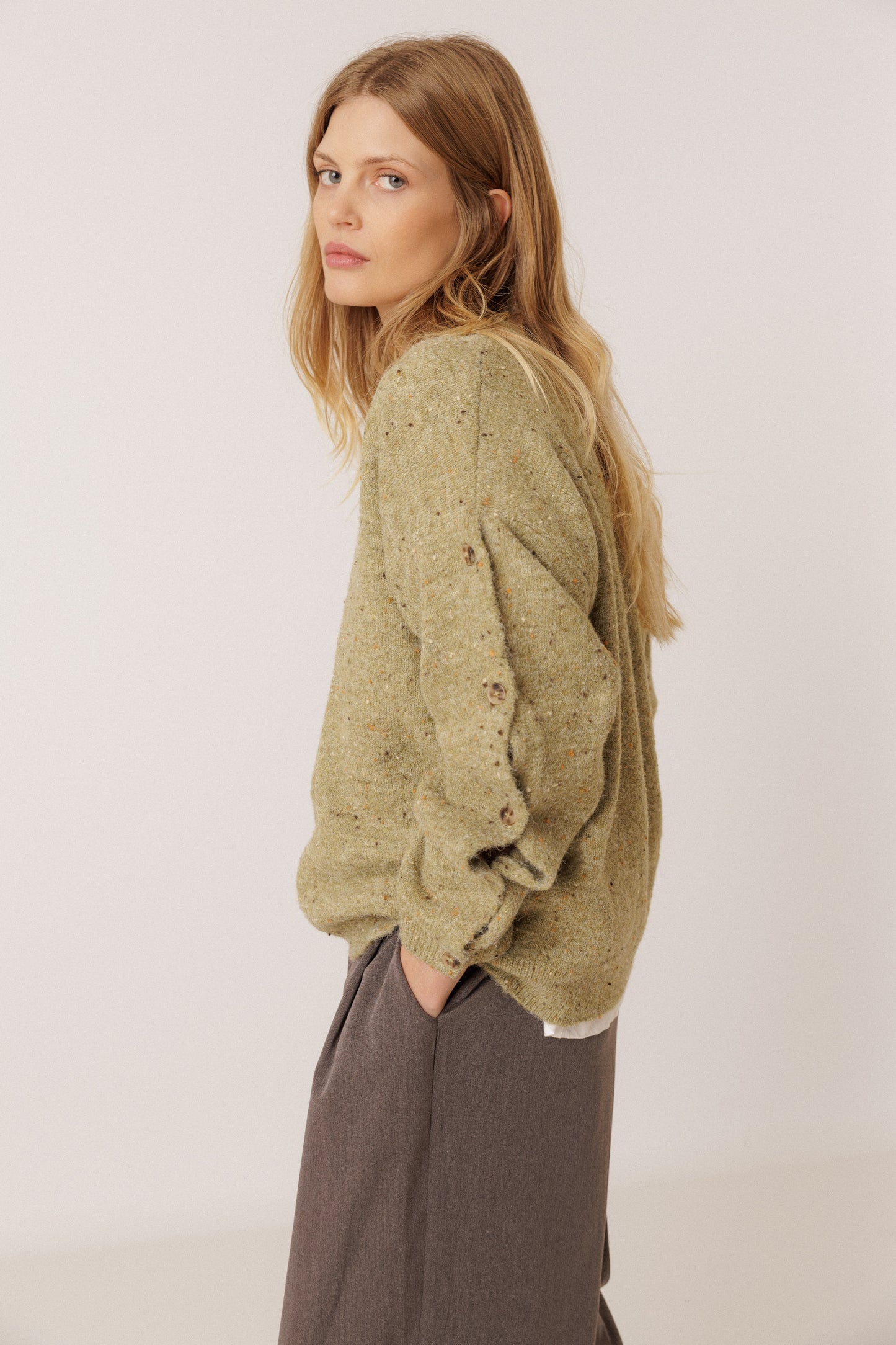 Flecked Wool V-neck Sweater